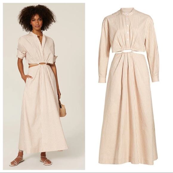 Jonathan Simkhai Janet Striped Open Back Cut-out Maxi Shirtdress Size 10 NWT - Picture 4 of 16